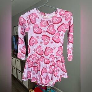 Posh Peanut Pink & Purple Heart Bodysuit Twirl Bamboo Dress Size 18-24M VGUC